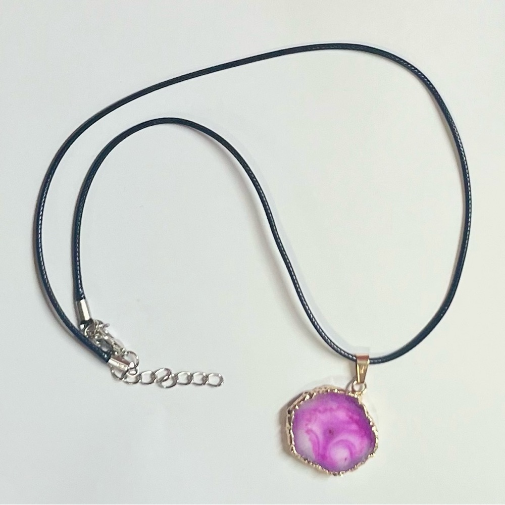 Purple Agate Slice Pendant Necklace